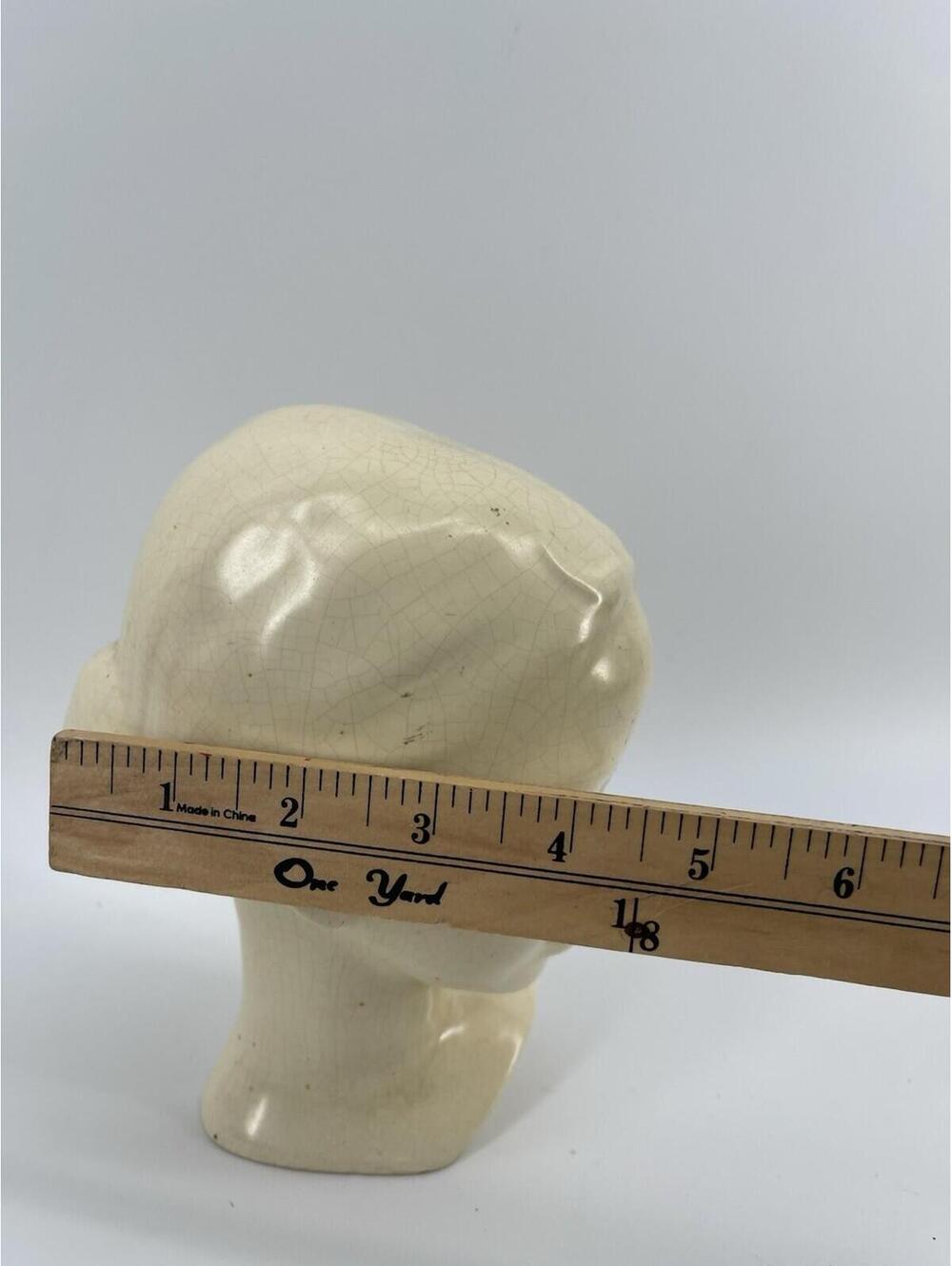 Vintage Ceramic Female Mannequin Head Bust Wig Hat Display Cream Crackle 8” - Picture 7 of 7